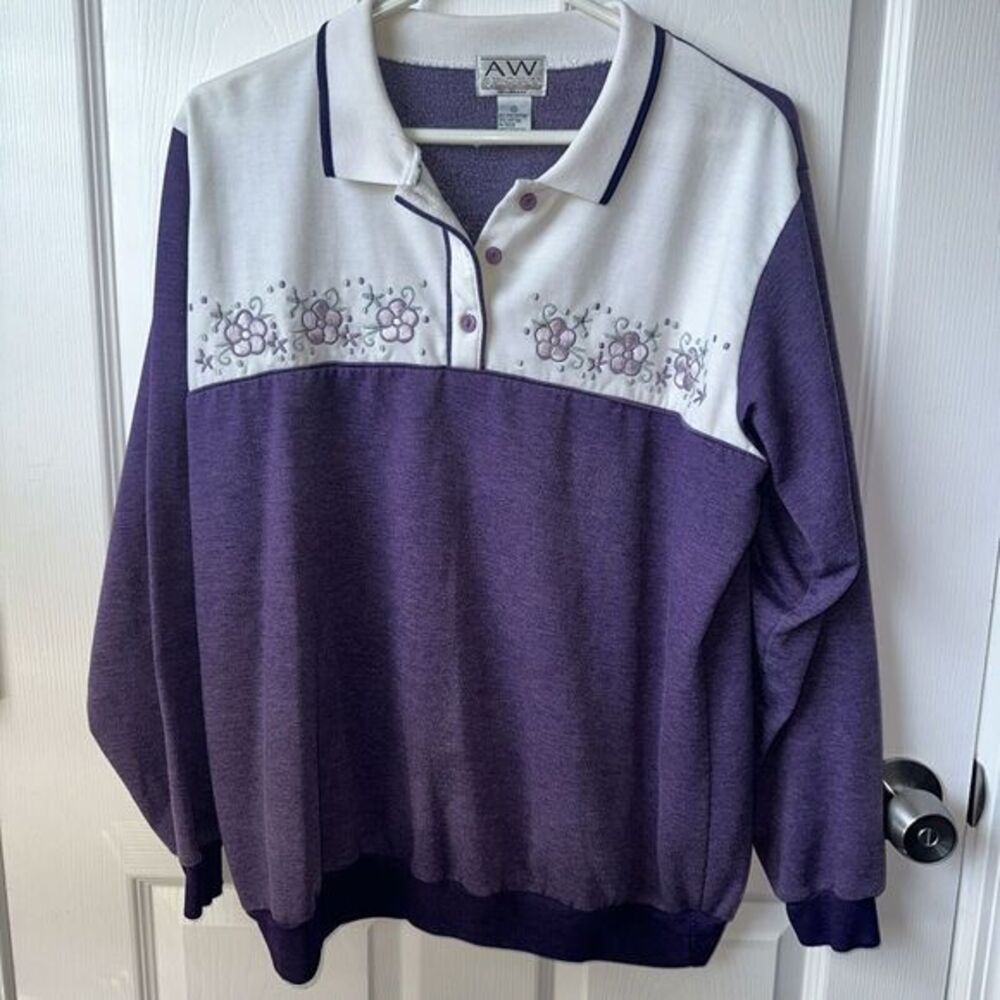 AW Sport By Allyson Whitmore Women's Sz 1X Purple Embroidered Flowers Long Sleev